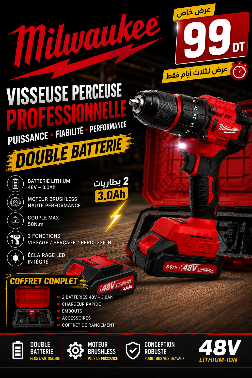 Viseuse brushllessse double batterie 48volt