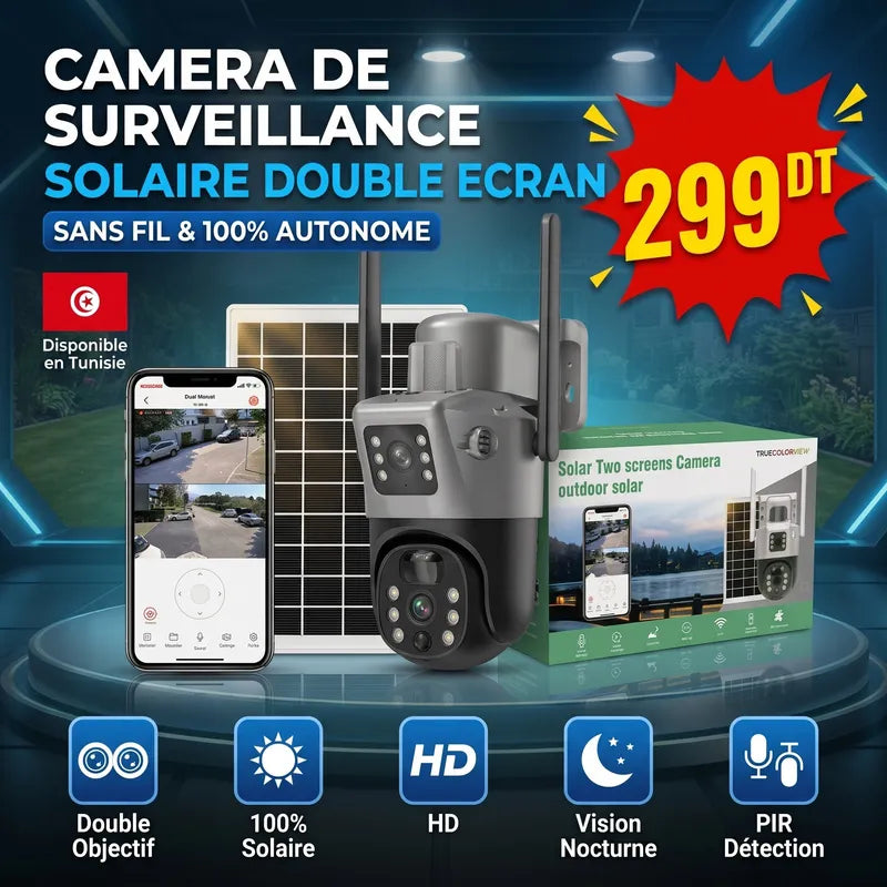 Caméra de surveillance solaire double écran HD