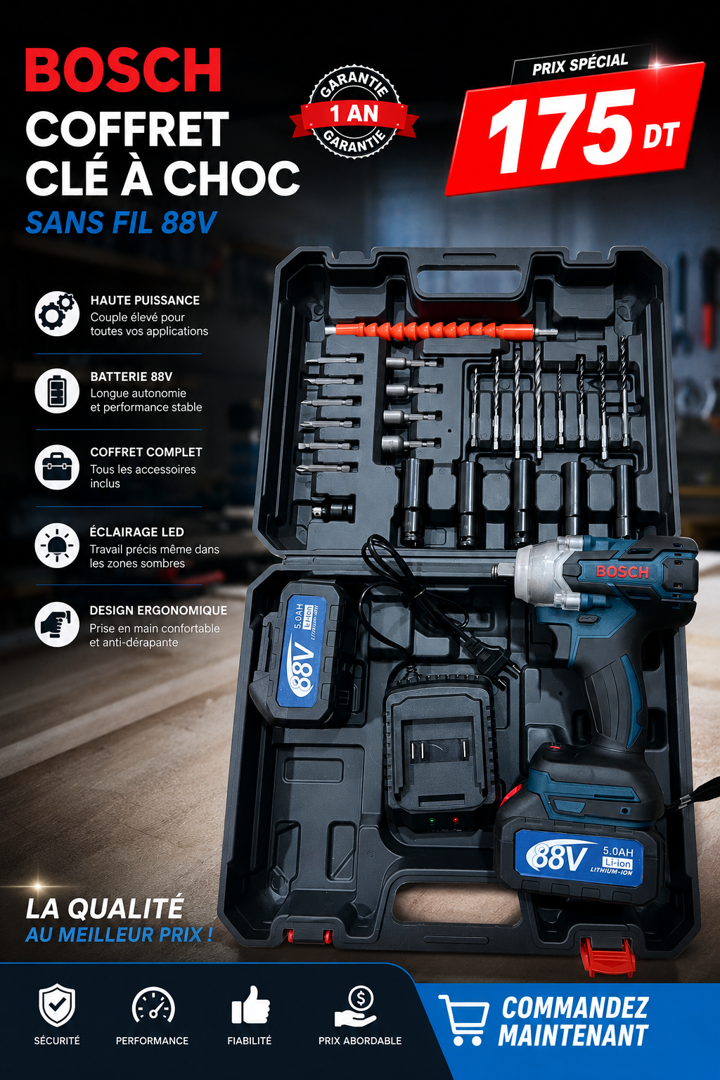 Clé à choc sans fil 88V